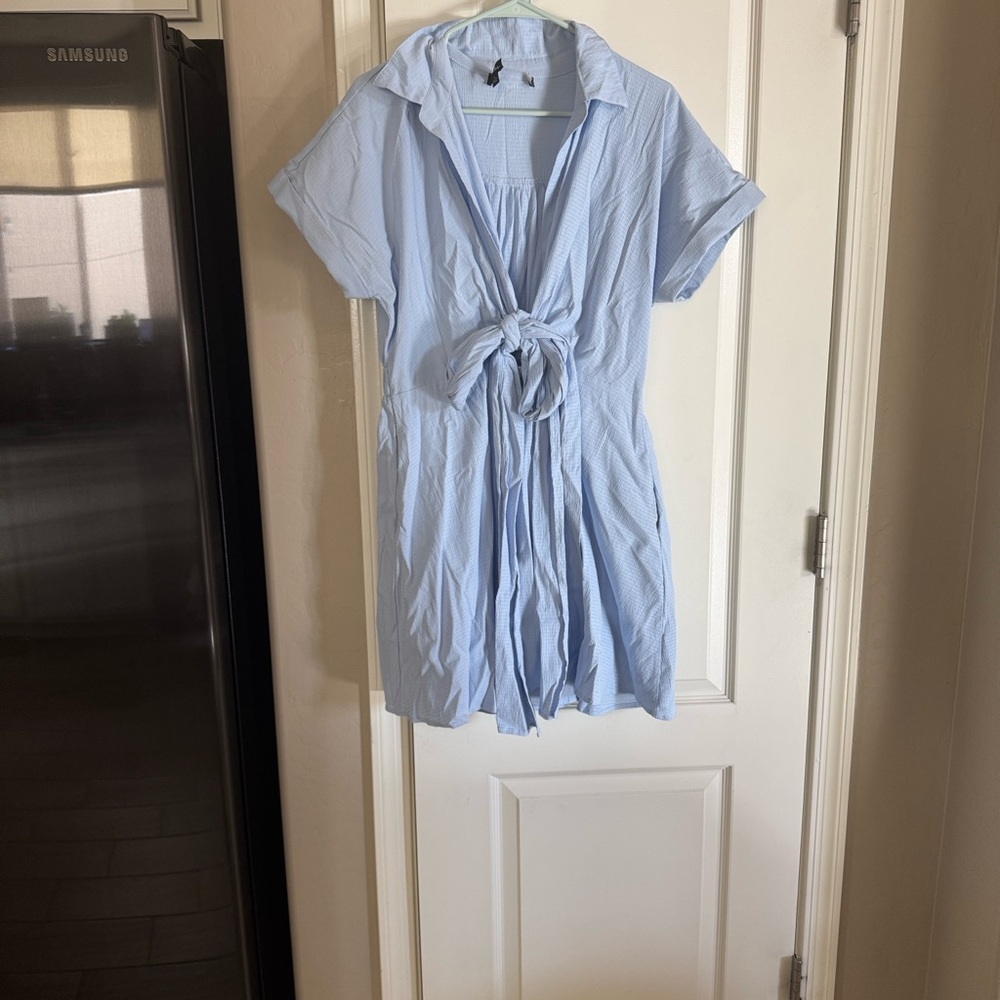 Lulu's Breeze By Light Blue Tie-Back Mini Dress With Pockets L / B54 - Picture 6 of 6